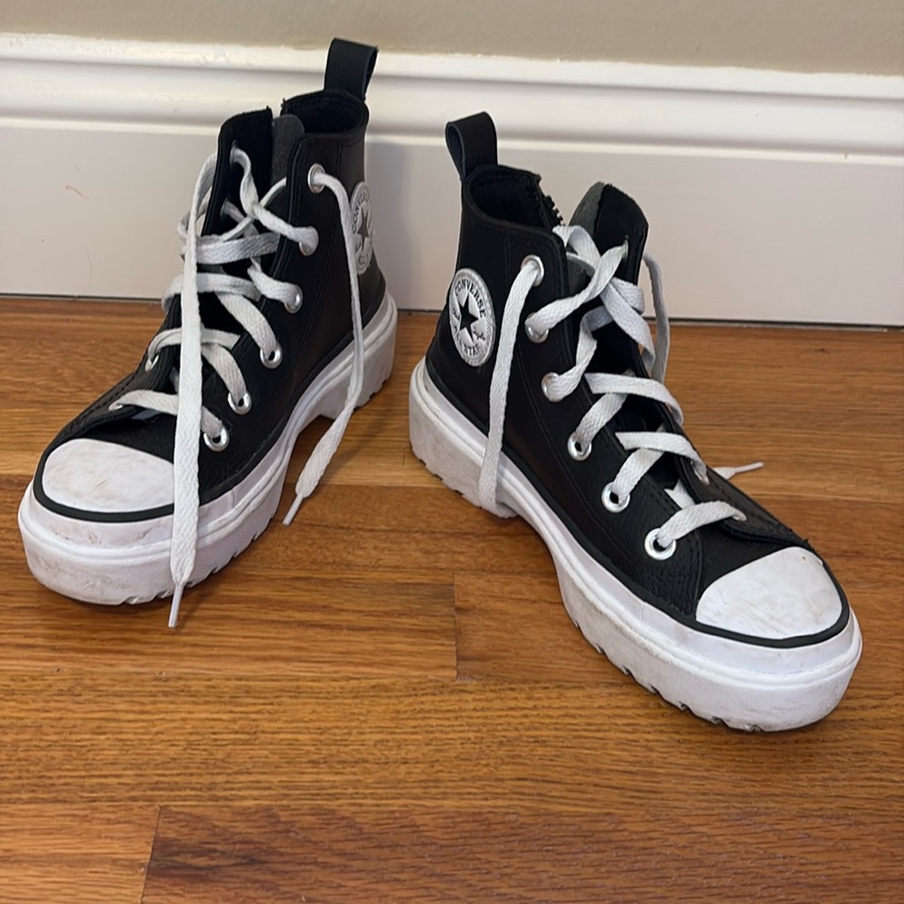 Girls Converse Leather High Tops with Side Zip